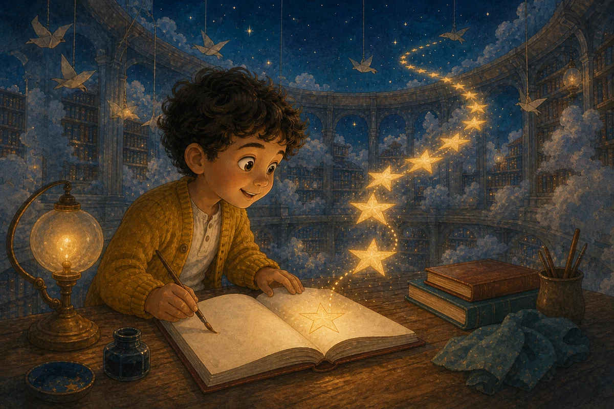 Elia disegna una stella che diventa un sentiero luminoso