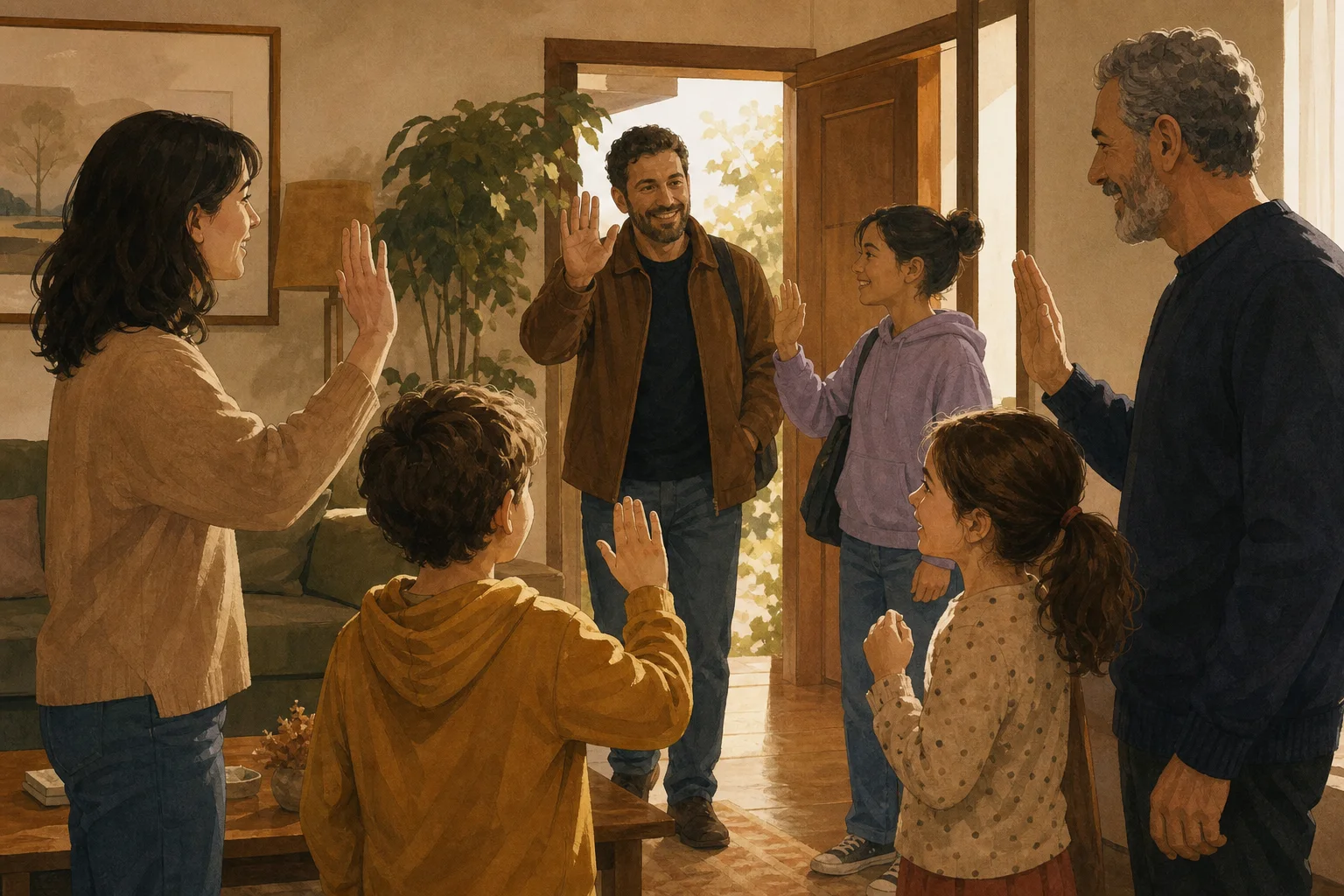 Bambini e adulti scelgono saluti diversi rispettando lo spazio personale.