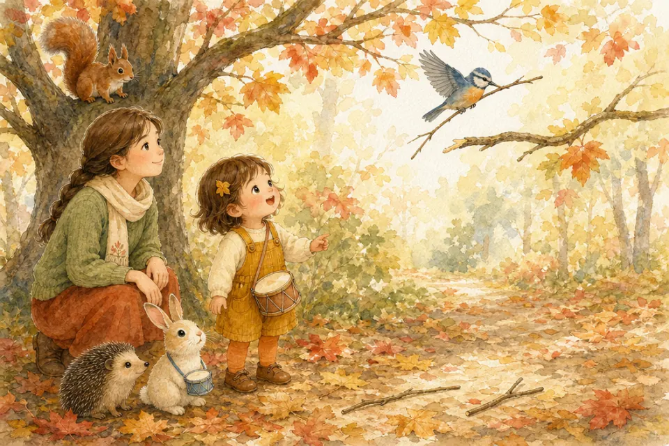 Nina cammina con la mamma lungo un sentiero nel bosco autunnale